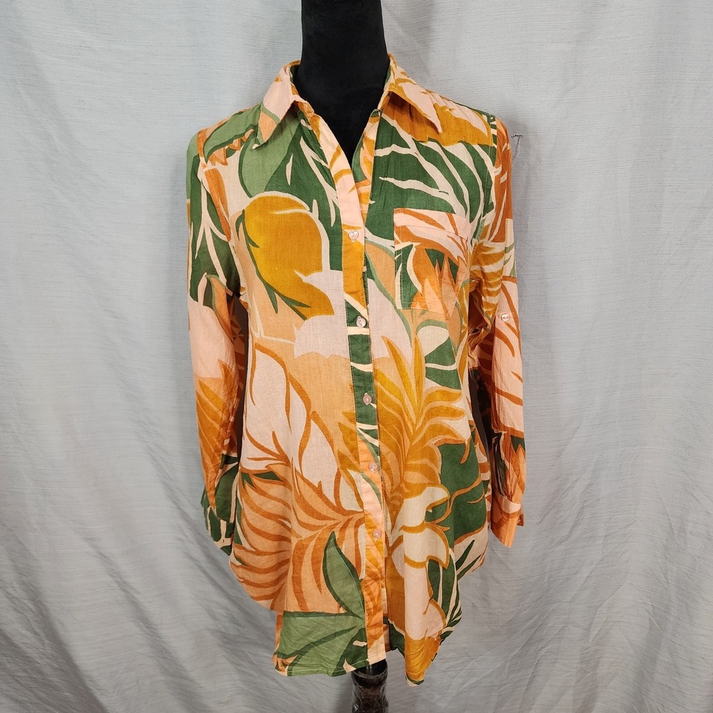 TRUE DESTINATIONS Size XS Cotton Crinkle Tropical‎ Popover Tunic Cruise Resort